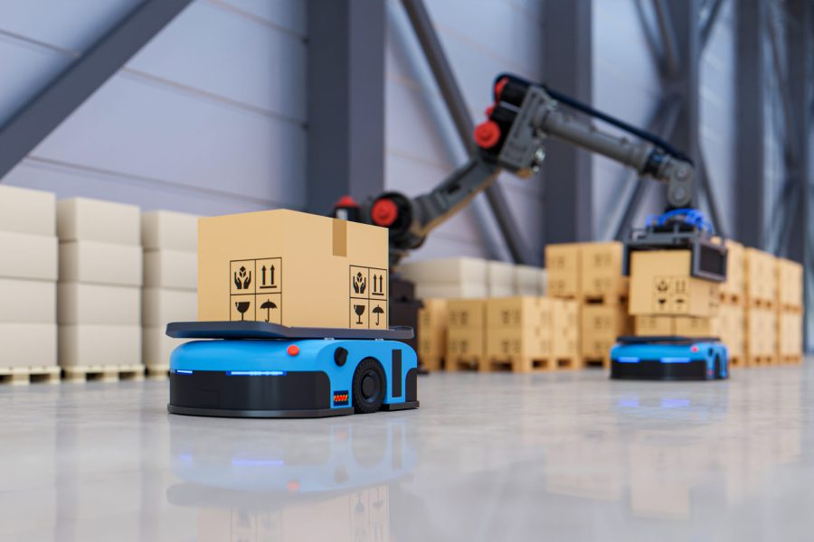 Robots intelligents transférant des colis pour blog Monadem